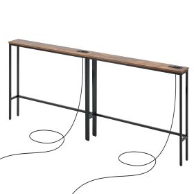 Narrow Console Table, 2 Pack Behind Couch Table with Power Outlets, 1-Tier Long Entryway Table, Narrow Sofa Table with Metal Frame and Charge Sta