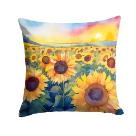Kansas Sunflowers in Watercolor Throw Pillow Machine Washable, Indoor Outdoor Decorative Pillow for Couch, Bed or Patio, 14Hx14W