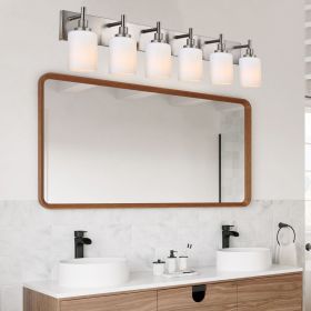 6-Light Bathroom Light Fixtures, Vanity Lights for Mirror with Milky White Glass Shade