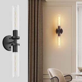 Wall Sconces Set of Two, Hardwired Matte Black Bathroom Sconces Wall Lighting with Clear Glass