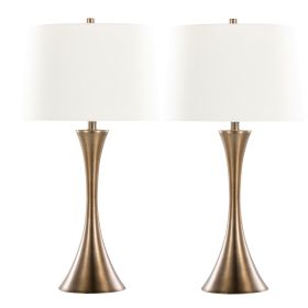 Lenuxe 29" Contemporary Metal Table Lamp in Matte Golden Bronze with Off-White Linen Shade from Grandview Gallery by - Set of 2