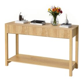 47 in Console Table, Farmhouse Desk Behind the Couch with Drawers and Bottom Storage Shelf, Wooden Rectangle Entrance Narrow Sofa Table for Hallw