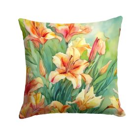 Utah Sego Lilies in Watercolor Throw Pillow Machine Washable, Indoor Outdoor Decorative Pillow for Couch, Bed or Patio, 14Hx14W