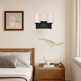 Black Bathroom Light Fixtures, Vanity Lights for Mirror with Milky White Glass Shade (Numbers of Light: 2-Light, Color: Black)