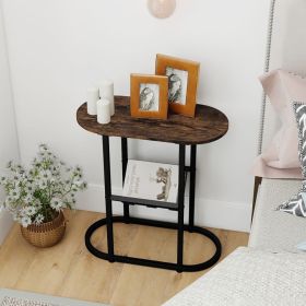 2-tier Industrial Oval Side Table with Mesh Shelf (Color: Brown)