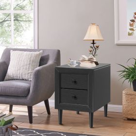 Multipurpose Retro Bedside Nightstand with 2 Drawers (Color: Black)