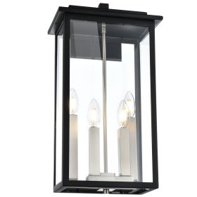 Outdoor Wall Sconce, Exterior Porch Light Wall Mount Lantern, Black and Brushed Nickel Finish with Clear Glass for House (Number of Light: 4-Light)